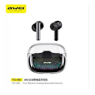 Awei T52 ANC TWS Wireless Earphone Gaming Headset with ANC + ENC Mic Bluetooth Earbuds